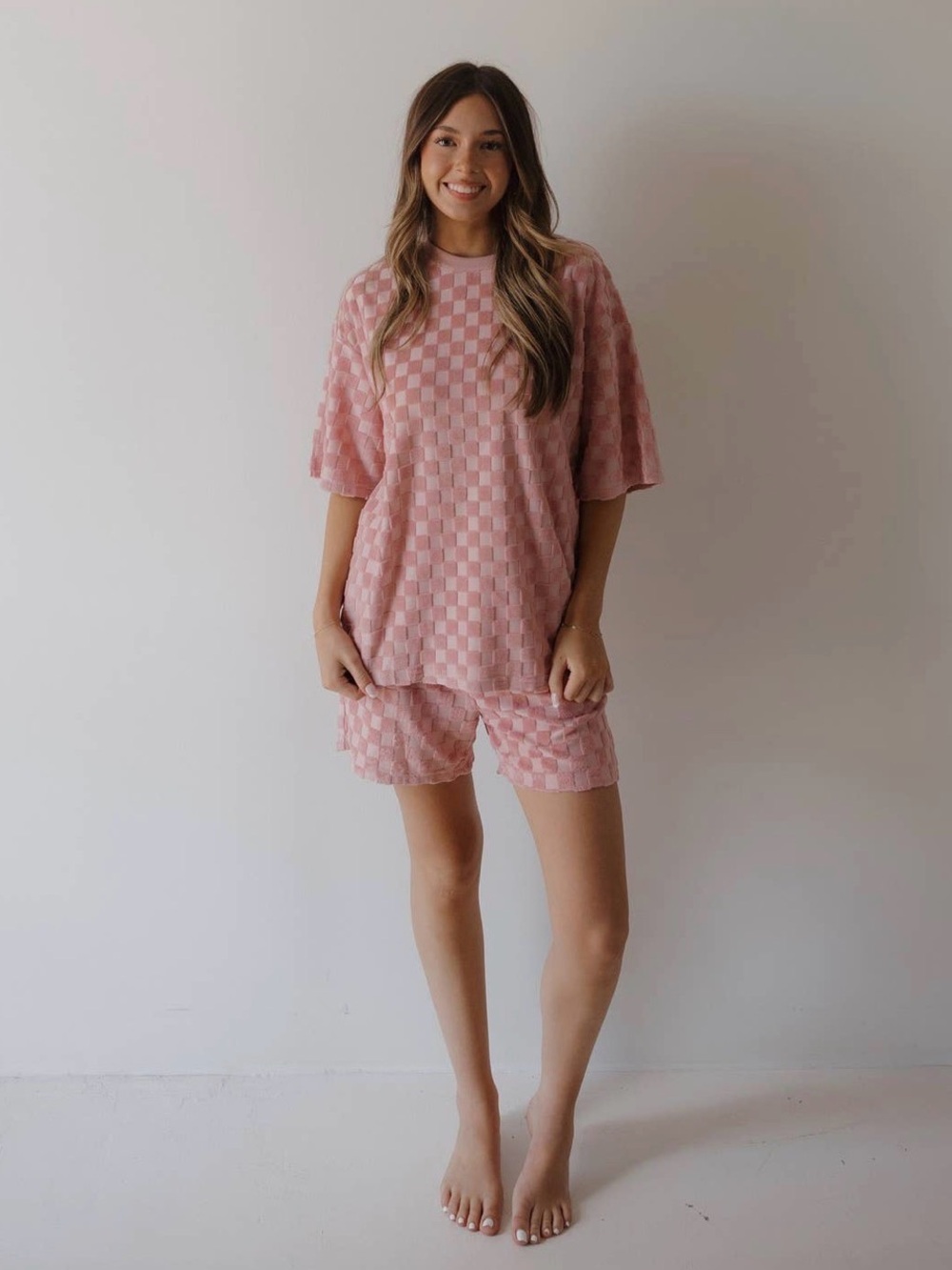 Checker Knit Short Pajama Set - Blush Pink